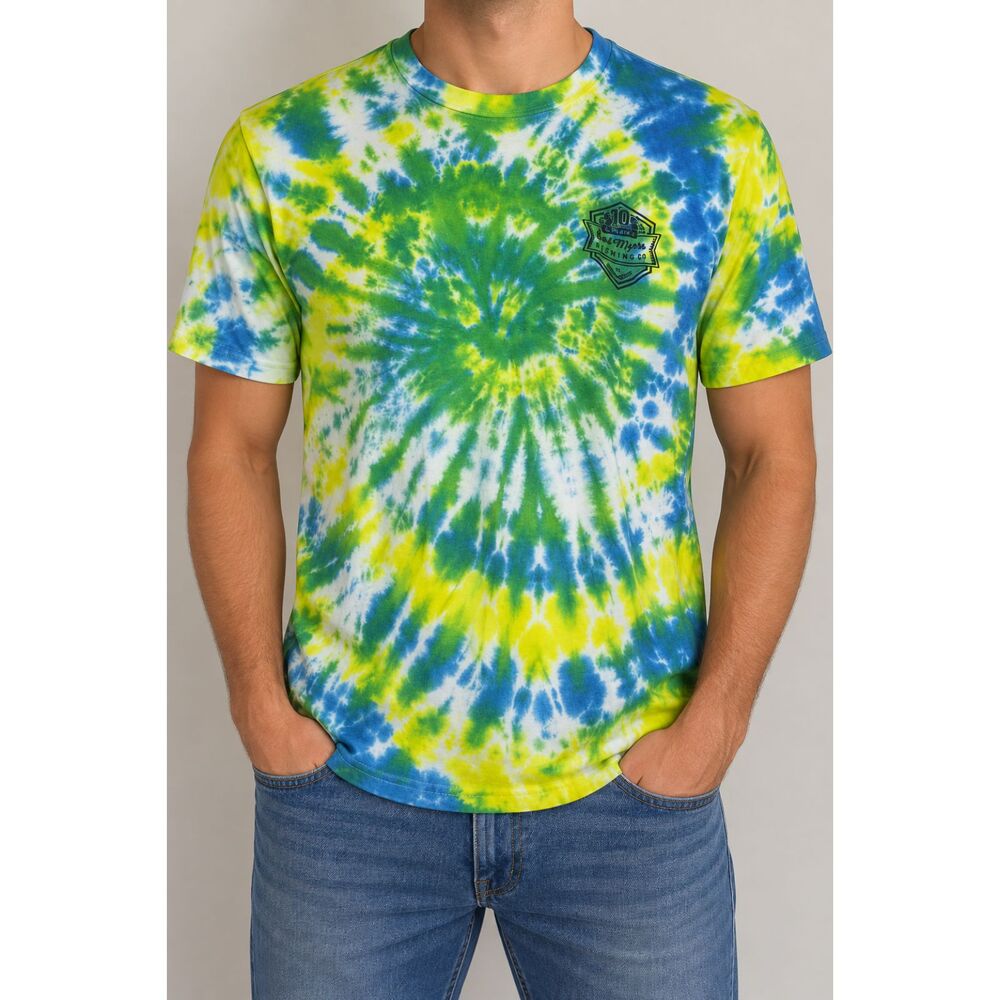 Next Level Apparel Tie Dye T-Shirt Size L Green Blue Yellow Fishing Graphic Tee